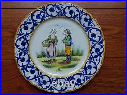 VINTAGE PLATE FRENCH HENRIOT HB QUIMPER COUPLE BRETON circa 1920s