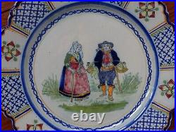 VINTAGE PLATE FRENCH HENRIOT QUIMPER COUPLE BRETON circa 1930s' diameter 10¨