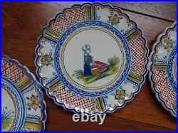 VINTAGE SET CHEESES 11 PLATES AND DISH FRENCH FAIENCE HENRIOT QUIMPER 1930s