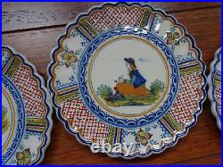 VINTAGE SET CHEESES 11 PLATES AND DISH FRENCH FAIENCE HENRIOT QUIMPER 1930s