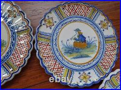 VINTAGE SET CHEESES 11 PLATES AND DISH FRENCH FAIENCE HENRIOT QUIMPER 1930s