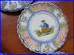 VINTAGE SET CHEESES 11 PLATES AND DISH FRENCH FAIENCE HENRIOT QUIMPER 1930s