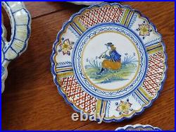 VINTAGE SET CHEESES 11 PLATES AND DISH FRENCH FAIENCE HENRIOT QUIMPER 1930s