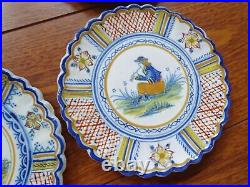 VINTAGE SET CHEESES 11 PLATES AND DISH FRENCH FAIENCE HENRIOT QUIMPER 1930s