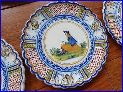 VINTAGE SET CHEESES 11 PLATES AND DISH FRENCH FAIENCE HENRIOT QUIMPER 1930s