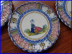 VINTAGE SET CHEESES 11 PLATES AND DISH FRENCH FAIENCE HENRIOT QUIMPER 1930s