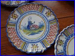 VINTAGE SET CHEESES 11 PLATES AND DISH FRENCH FAIENCE HENRIOT QUIMPER 1930s