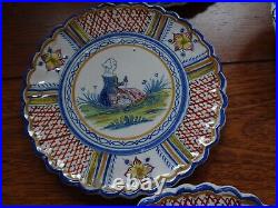 VINTAGE SET CHEESES 11 PLATES AND DISH FRENCH FAIENCE HENRIOT QUIMPER 1930s