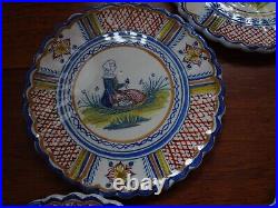 VINTAGE SET CHEESES 11 PLATES AND DISH FRENCH FAIENCE HENRIOT QUIMPER 1930s