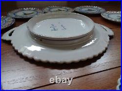 VINTAGE SET CHEESES 11 PLATES AND DISH FRENCH FAIENCE HENRIOT QUIMPER 1930s