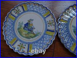 VINTAGE SIX SMALL BREAD PLATES FRENCH FAIENCE HENRIOT QUIMPER circa 1920s' 6,1