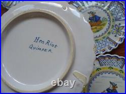 VINTAGE SIX SMALL BREAD PLATES FRENCH FAIENCE HENRIOT QUIMPER circa 1920s' 6,1