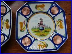 VINTAGE SIX SMALL PLATES FRENCH FAIENCE HB QUIMPER circa 1930s' 6,1