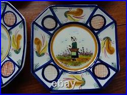 VINTAGE SIX SMALL PLATES FRENCH FAIENCE HB QUIMPER circa 1930s' 6,1