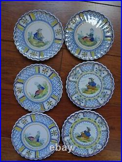 VINTAGE SIX SMALL PLATES FRENCH FAIENCE HENRIOT QUIMPER circa 1920s' 6,1