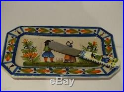 VINTAGE SMALL DISH BUTTER FRENCH FAIENCE HR QUIMPER circa 1910s