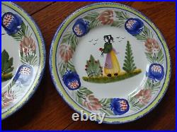 VINTAGE TEN SMALL BREAD PLATES CERAMIC HB QUIMPER FRANCE diameter 6,7