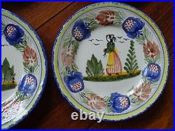 VINTAGE TEN SMALL BREAD PLATES CERAMIC HB QUIMPER FRANCE diameter 6,7