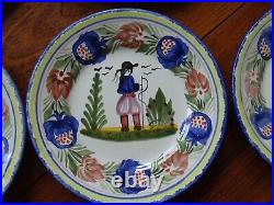 VINTAGE TEN SMALL BREAD PLATES CERAMIC HB QUIMPER FRANCE diameter 6,7