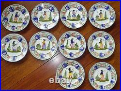 VINTAGE TEN SMALL BREAD PLATES CERAMIC HB QUIMPER FRANCE diameter 6,7