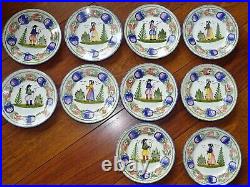 VINTAGE TEN SMALL BREAD PLATES FRENCH FAIENCE HB QUIMPER circa 1960s' 6,7