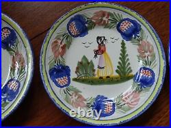 VINTAGE TEN SMALL BREAD PLATES FRENCH FAIENCE HB QUIMPER circa 1960s' 6,7