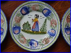 VINTAGE TEN SMALL BREAD PLATES FRENCH FAIENCE HB QUIMPER circa 1960s' 6,7