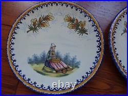 VINTAGE THREE SMALL BREAD PLATES CERAMIC HENRIOT QUIMPER FRANCE circa 1930s