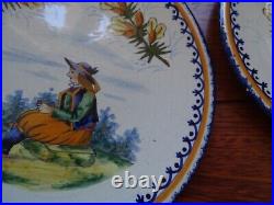 VINTAGE THREE SMALL BREAD PLATES CERAMIC HENRIOT QUIMPER FRANCE circa 1930s