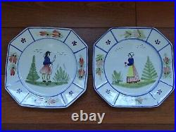 VINTAGE TWO OCTAGONAL PLATES CERAMIC FRANCE HENRIOT HB QUIMPER circa 1950s