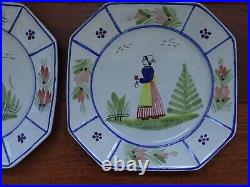 VINTAGE TWO OCTAGONAL PLATES CERAMIC FRANCE HENRIOT HB QUIMPER circa 1950s