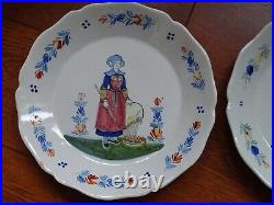 VINTAGE TWO PLATES FRENCH FAIENCE HB QUIMPER BRETON 19th Century