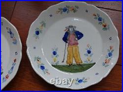 VINTAGE TWO PLATES FRENCH FAIENCE HB QUIMPER BRETON 19th Century