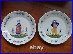 VINTAGE TWO PLATES FRENCH FAIENCE HB QUIMPER BRETON circa 1900s
