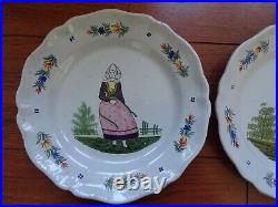 VINTAGE TWO PLATES FRENCH FAIENCE HB QUIMPER COUPLE BRETON 19th Century