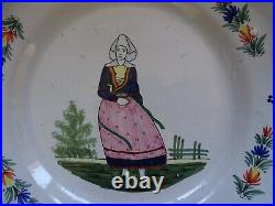 VINTAGE TWO PLATES FRENCH FAIENCE HB QUIMPER COUPLE BRETON 19th Century