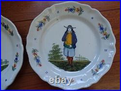 VINTAGE TWO PLATES FRENCH FAIENCE HB QUIMPER COUPLE BRETON 19th Century