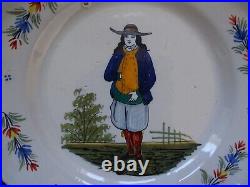 VINTAGE TWO PLATES FRENCH FAIENCE HB QUIMPER COUPLE BRETON 19th Century