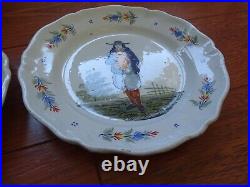 VINTAGE TWO PLATES FRENCH FAIENCE HB QUIMPER COUPLE BRETON 19th Century