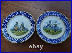 VINTAGE TWO PLATES FRENCH FAIENCE HENRIOT HB QUIMPER COUPLES BRETON circa 1930s