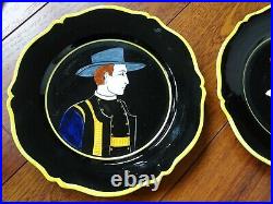 VINTAGE TWO PLATES FRENCH FAIENCE HENRIOT QUIMPER BLACK circa 1930s' 9,84
