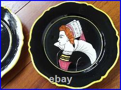 VINTAGE TWO PLATES FRENCH FAIENCE HENRIOT QUIMPER BLACK circa 1930s' 9,84