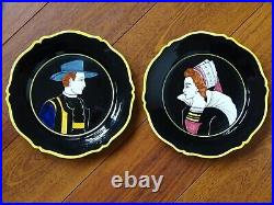 VINTAGE TWO PLATES FRENCH FAIENCE HENRIOT QUIMPER BLACK circa 1930s' 9,84