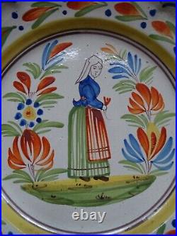 VINTAGE TWO PLATES FRENCH FAIENCE HR QUIMPER BRETON circa 1900s