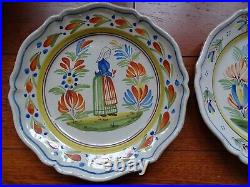 VINTAGE TWO PLATES FRENCH FAIENCE HR QUIMPER BRETON circa 1900s