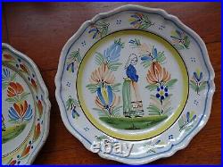 VINTAGE TWO PLATES FRENCH FAIENCE HR QUIMPER BRETON circa 1900s