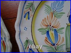 VINTAGE TWO PLATES FRENCH FAIENCE HR QUIMPER BRETON circa 1900s