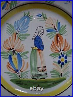 VINTAGE TWO PLATES FRENCH FAIENCE HR QUIMPER BRETON circa 1900s