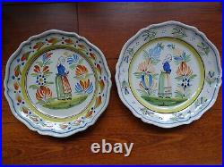 VINTAGE TWO PLATES FRENCH FAIENCE HR QUIMPER BRETON circa 1900s