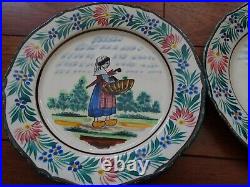 VINTAGE TWO PLATES FRENCH HENRIOT HB QUIMPER COUPLE BRETON D. 590 circa 1940s